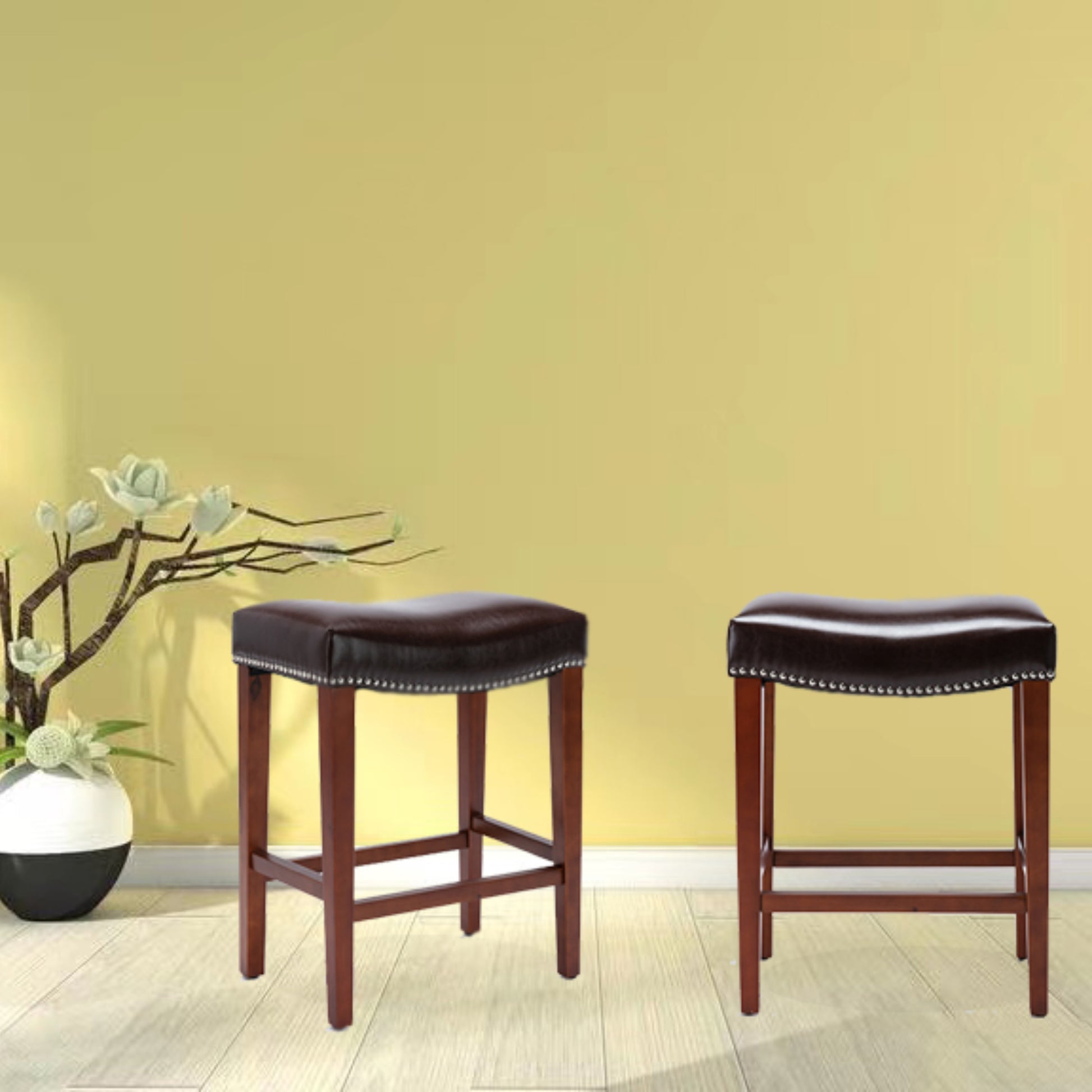 Dark Brown Leather Barstool 2 Pcs Set Brown Bonded Leather