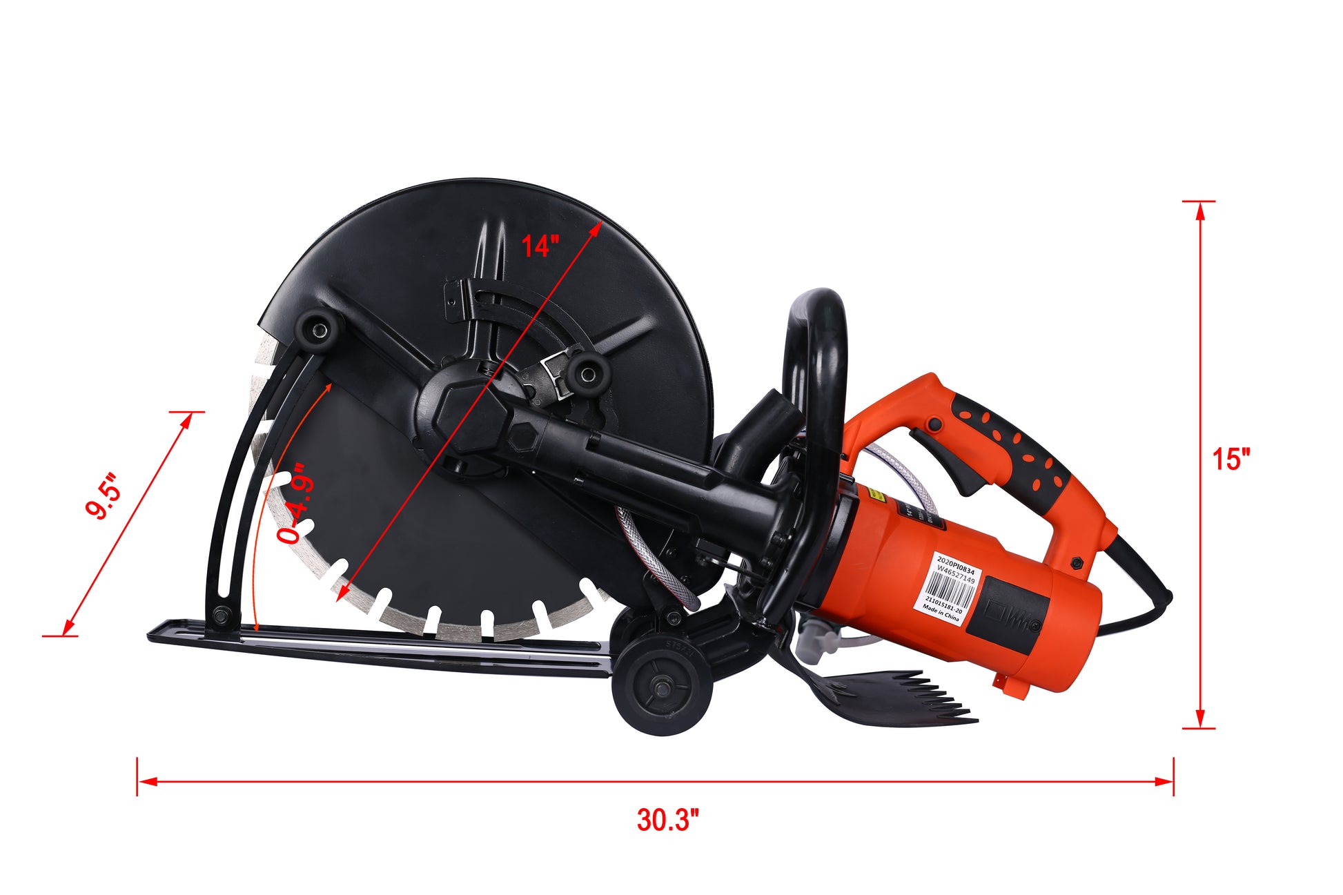 Electric 14" Cut Off Saw Wet Dry Concrete Saw Cutter Guide Roller With Water Line Attachment Black Metal