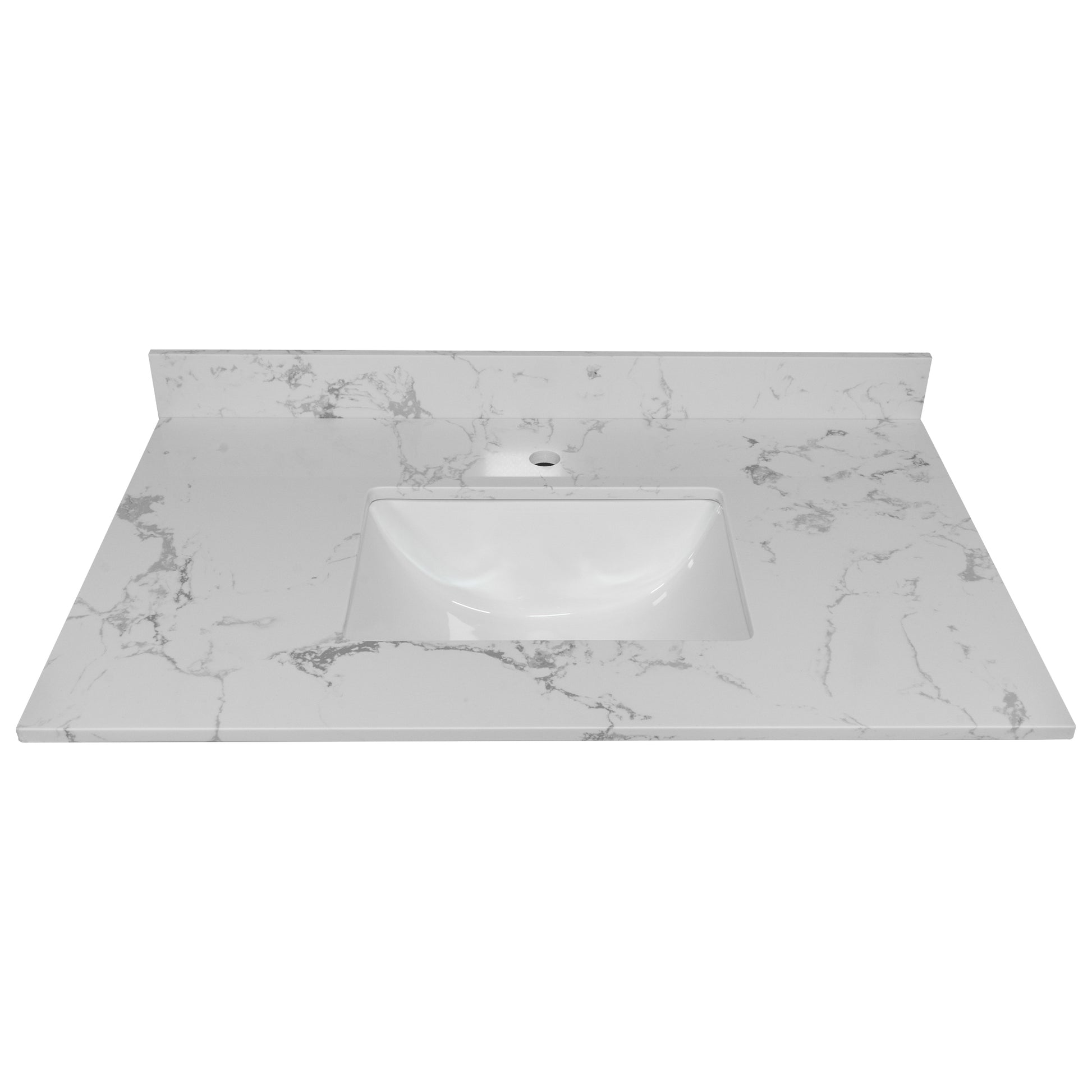 31Inch Bathroom Stone Vanity Top Engineered White Marble Color With Undermount Ceramic Sink And Single Faucet Hole With Backsplash White Stone