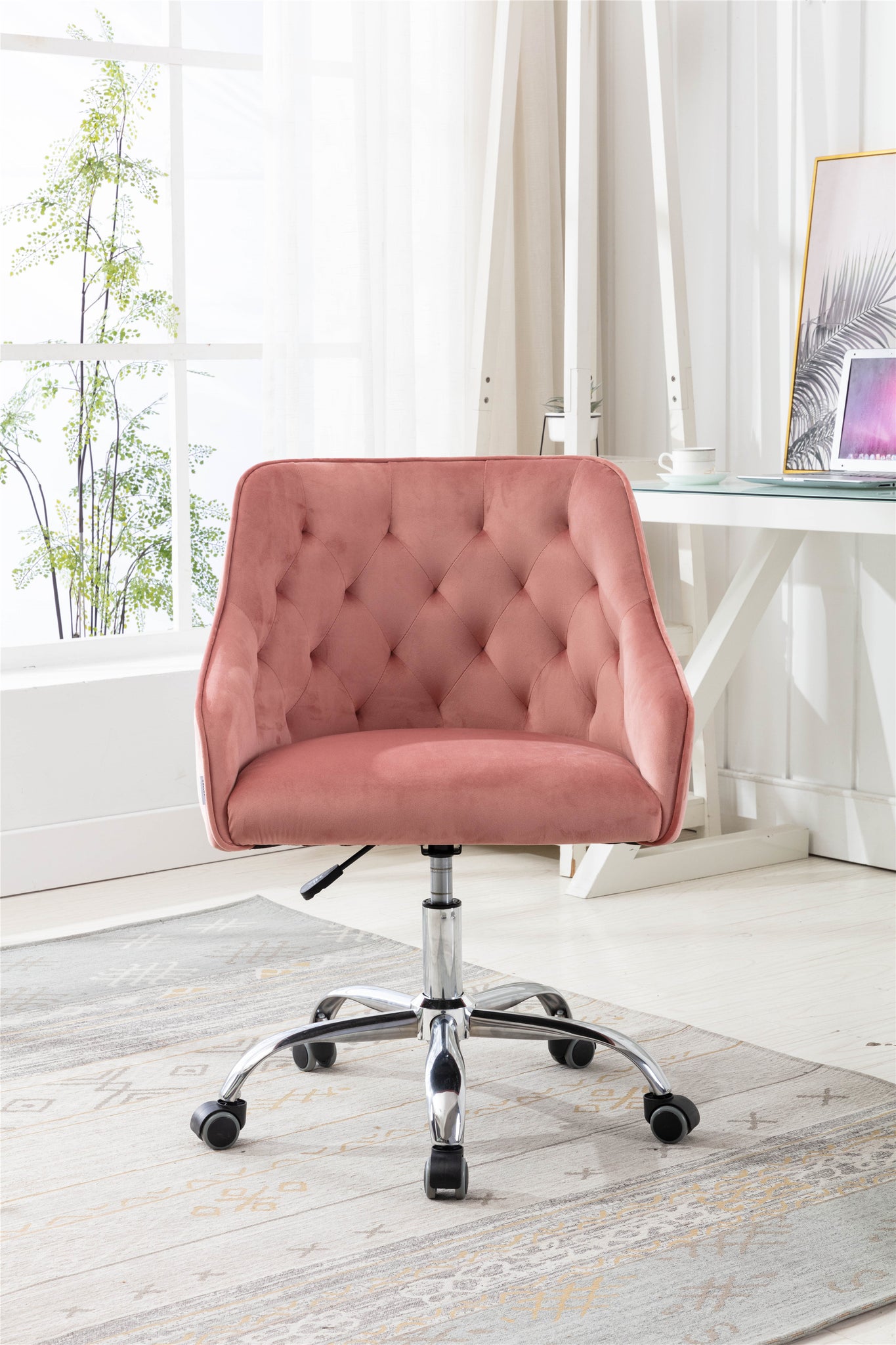 Coolmore Velvet Home Office Desk Chair, Modern Cute Computer Chair, Wheels Swivel Height Adjustable Swivel Task Chair For Home Office Pink Velvet Pink Foam Metal