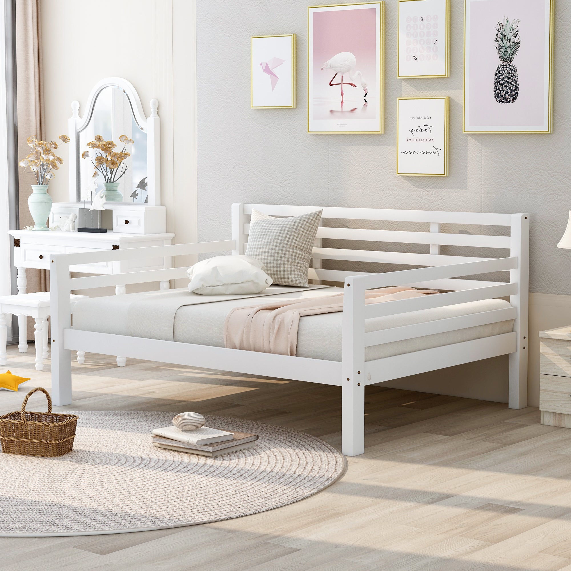 Wooden Full Size Daybed With Clean Lines, White White Pine