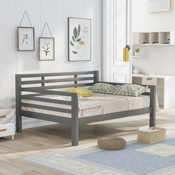 Wooden Full Size Daybed With Clean Lines, Gray Gray Pine