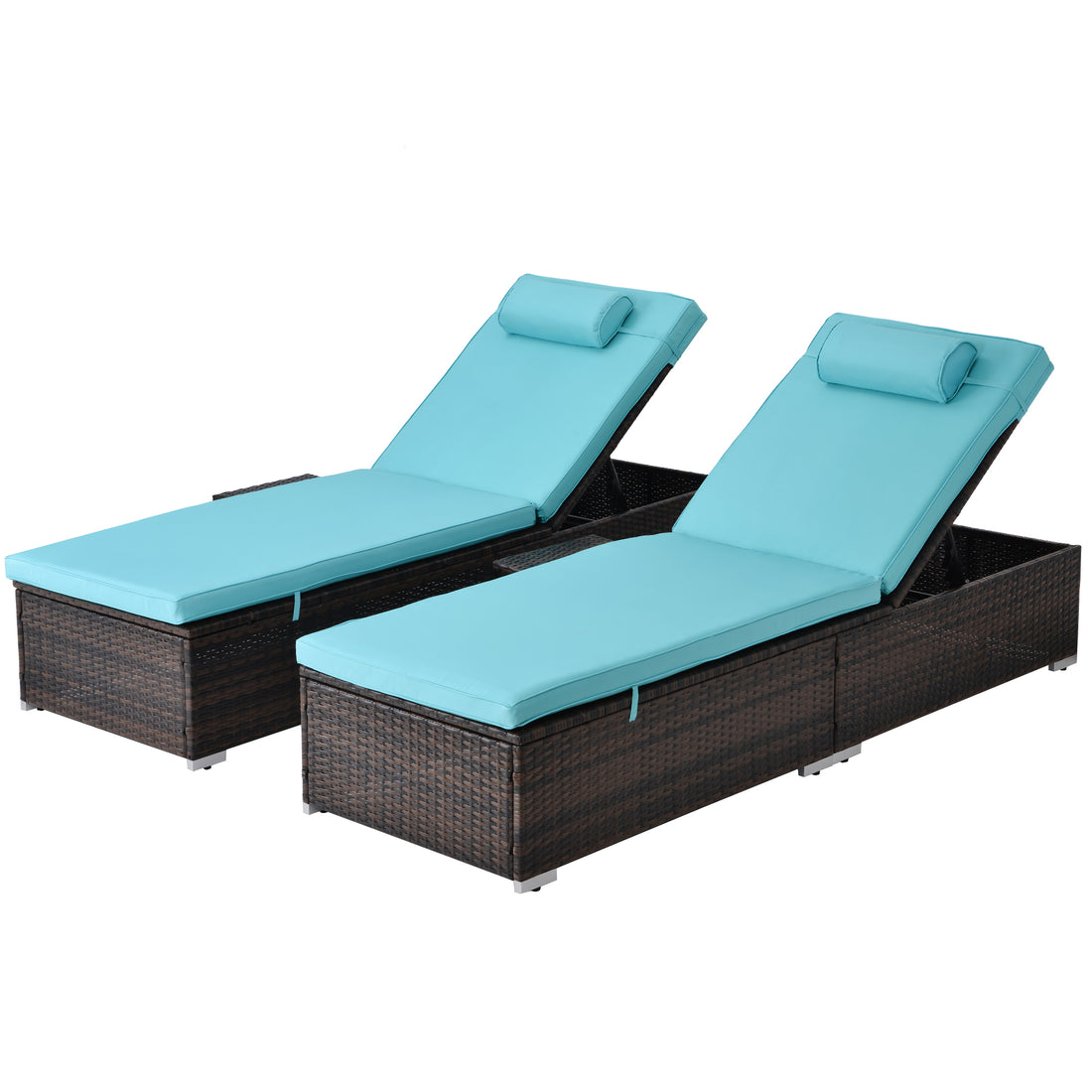 Outdoor Pe Wicker Chaise Lounge 2 Piece Patio Lounge Chair Chase Longue Lazy Boy Recliner Outdoor Lounge Chairs Set Of 2 Beach Chairs Recliner Chair With Side Table Yes Lounge Brown Rust Resistant Frame Water Resistant Cushion Garden & Outdoor 2 Person