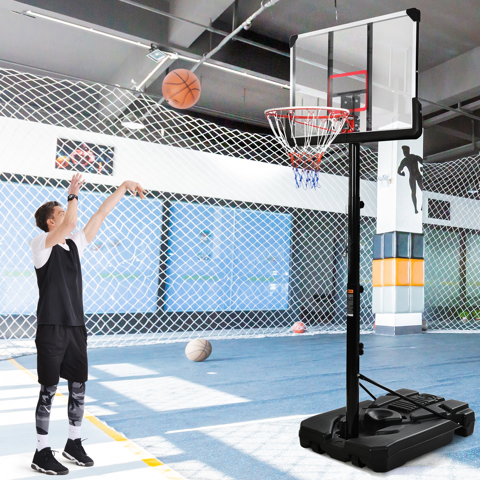 Portable Basketball Hoop Basketball System 6.6 10Ft Height Adjustment For Youth Adults Led Basketball Hoop Lights, Colorful Lights,Waterproof,Super Bright To Play At Night Outdoors,Good Gift For Kids Black Metal