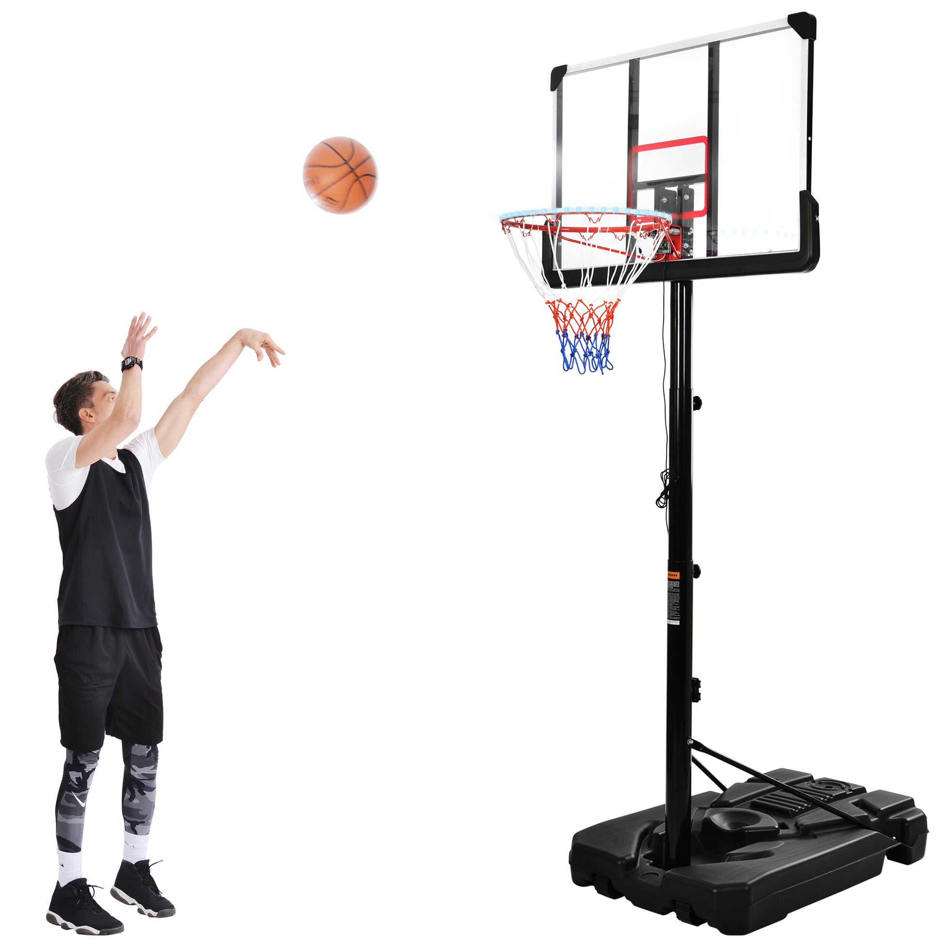 Portable Basketball Hoop Basketball System 6.6 10Ft Height Adjustment For Youth Adults Led Basketball Hoop Lights, Colorful Lights,Waterproof,Super Bright To Play At Night Outdoors,Good Gift For Kids Black Metal