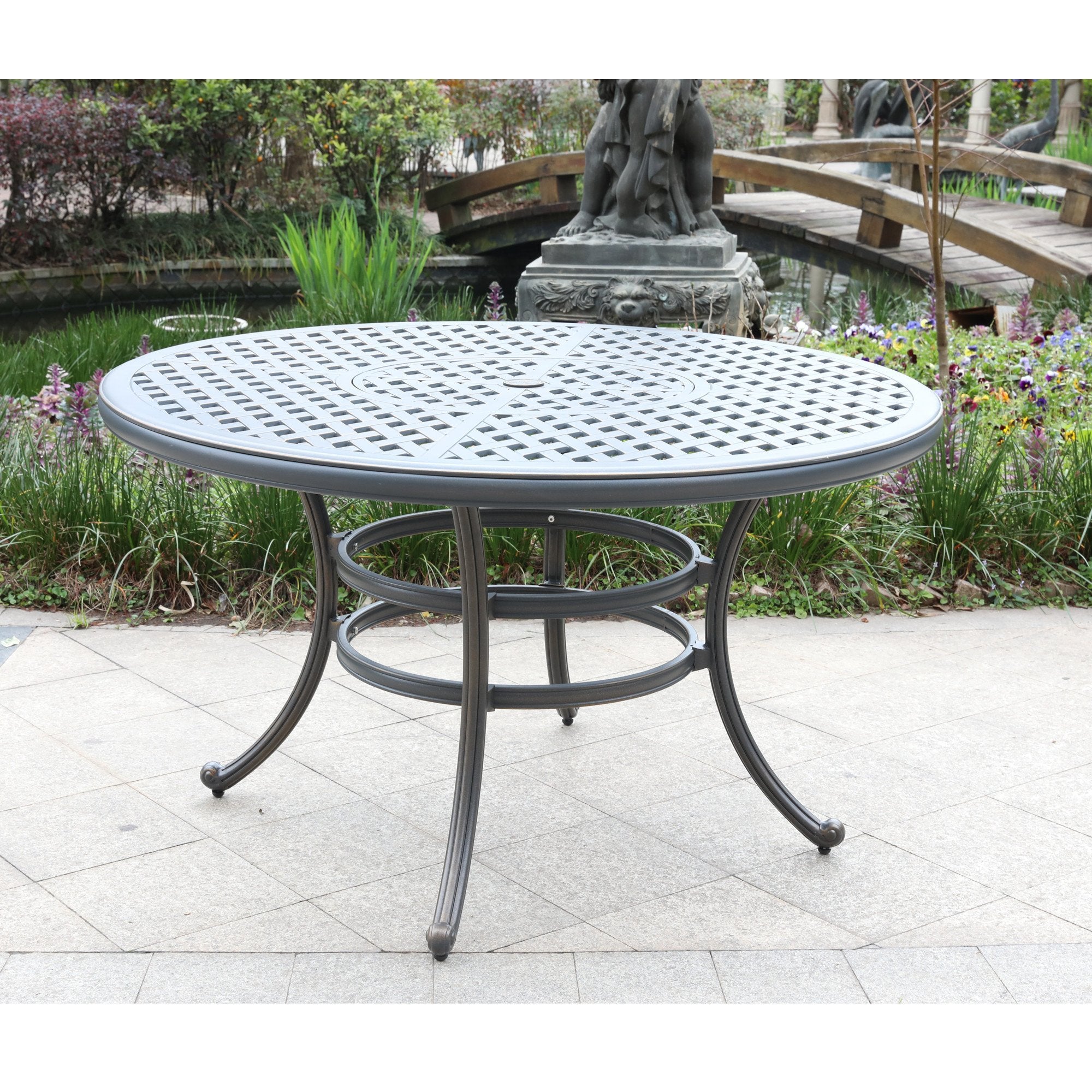 Round Dining Table, Desert Night Gunmetal Aluminum