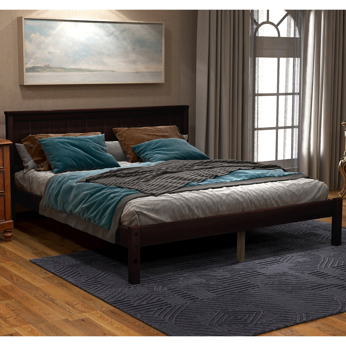 Platform Bed Frame With Headboard, Wood Slat Support, No Box Spring Needed, Full, Espresso Old Sku:Wf191419Aap Full Espresso Pine