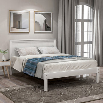 Platform Bed Frame With Headboard, Wood Slat Support, No Box Spring Needed,Twin, White Old Sku:Wf191418Aak Twin White Pine