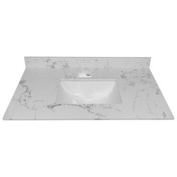 37Inch Bathroom Vanity Top Stone Carrara White Style Tops With Rectangle Undermount Ceramic Sink And Single Faucet Hole Colorful Stone