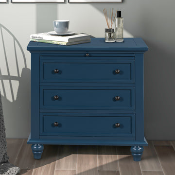 3 Drawer Storage Wood Cabinet, End Table With Pull Out Tray As Same As Wf296671Aam Blue Pine