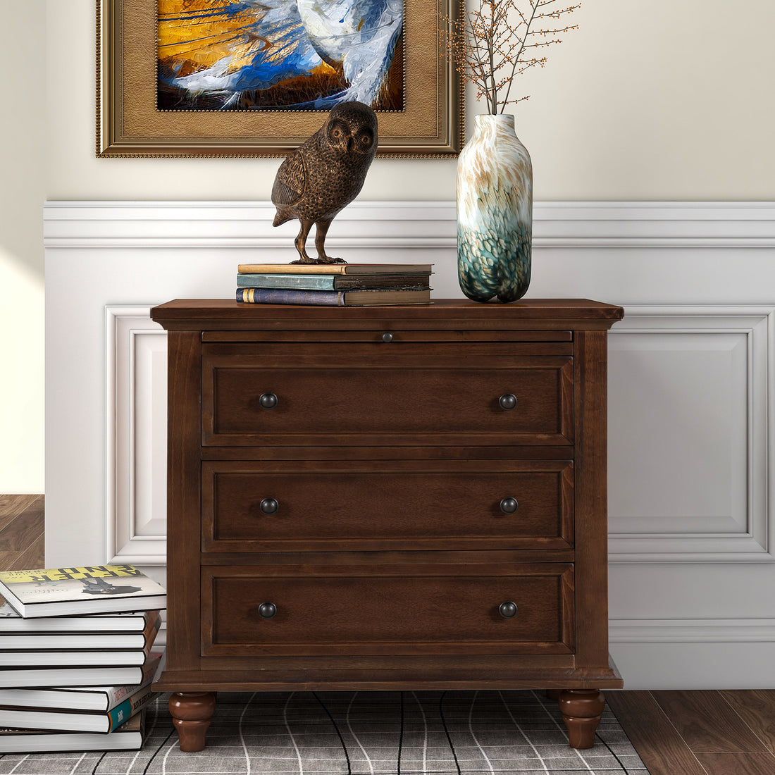 3 Drawer Storage Wood Cabinet, End Table With Pull Out Tray As Same As Wf296671Aad Brown Pine