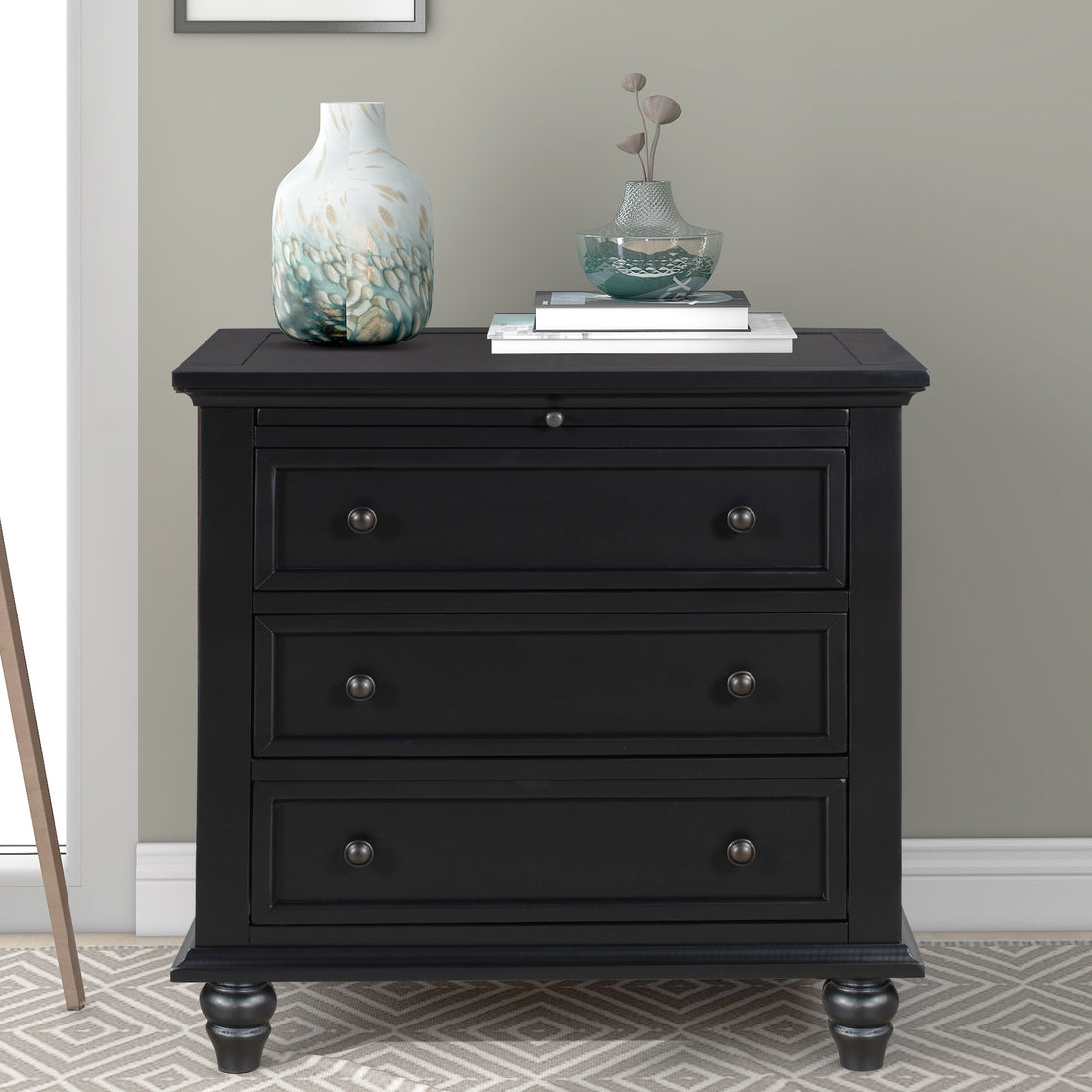 3 Drawer Storage Wood Cabinet, End Table With Pull Out Tray As Same As Wf296671Aab Black Pine