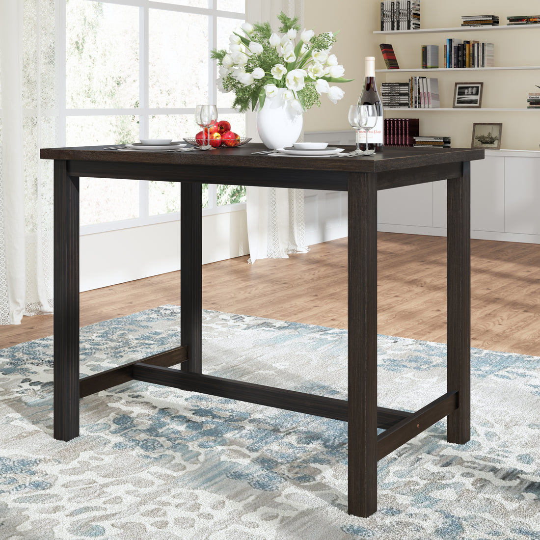 Rustic Wooden Counter Height Dining Table For Small Places, Espresso Espresso Espresso Dining Room Rustic Rubberwood Rectangular Kitchen & Dining Tables Rectangular Solid Wood H Shape