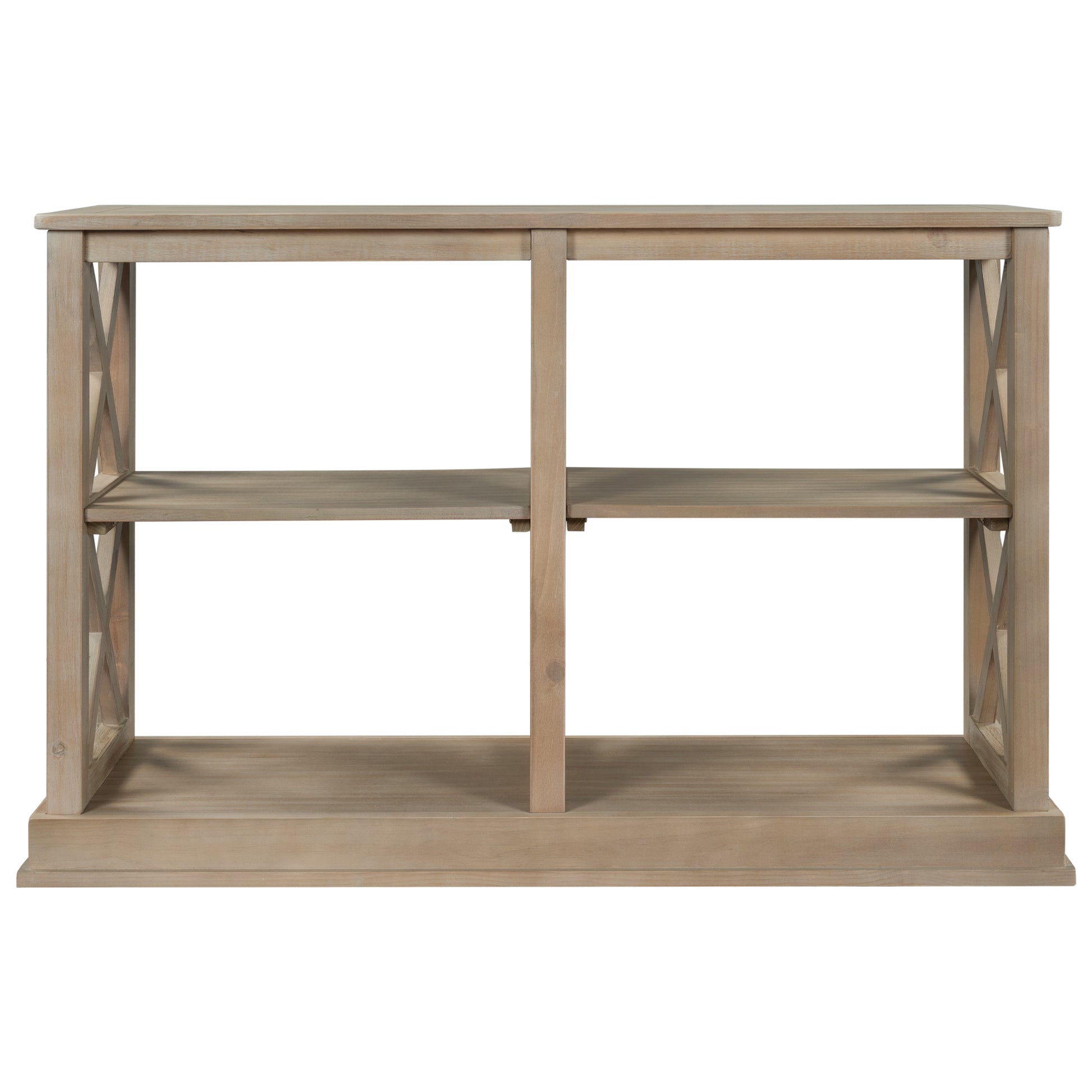 Console Table With 3 Tier Open Storage Spaces And X Legs, Narrow Sofa Entry Table For Living Room, Entryway And Hallway White Wash White Washed Solid Wood