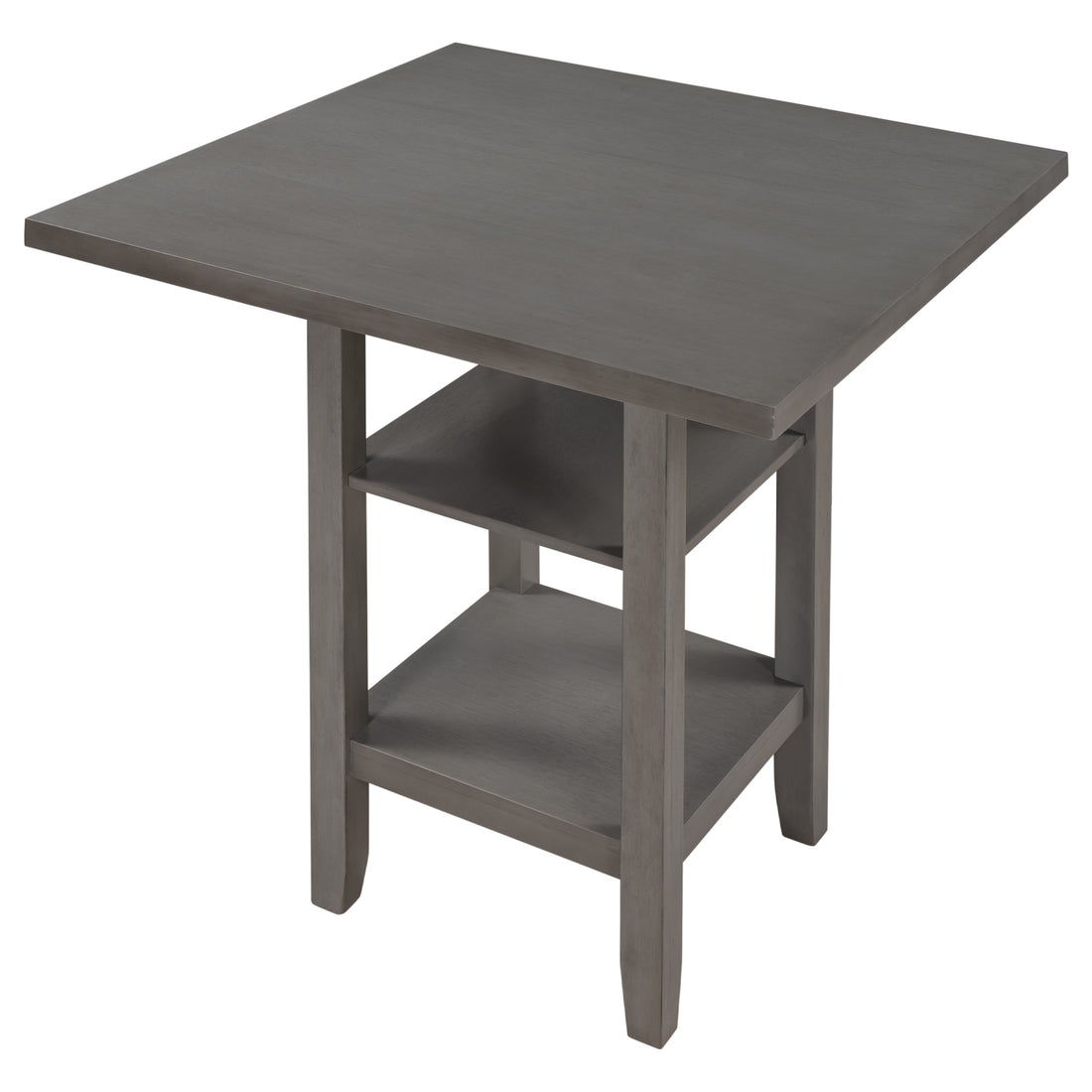 Square Wooden Counter Height Dining Table With 2 Tier Storage Shelving, Gray Gray Solid Wood