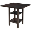 Square Wooden Counter Height Dining Table With 2 Tier Storage Shelving, Espresso Espresso Solid Wood