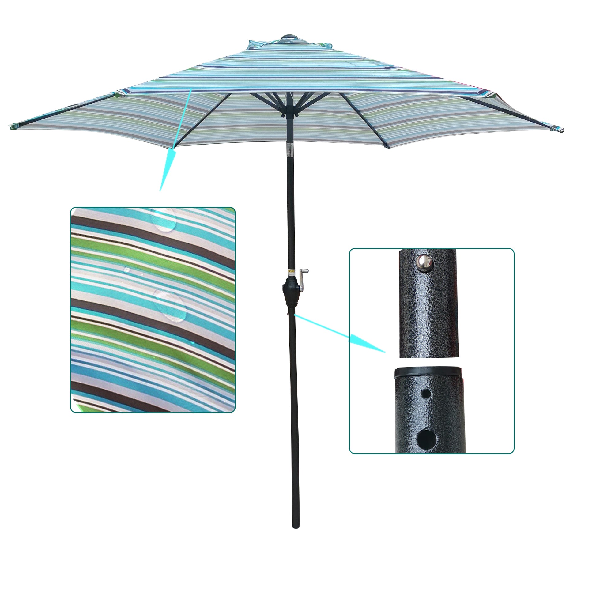 9Ft Umbrella Blue Stripes Blue Striped Metal