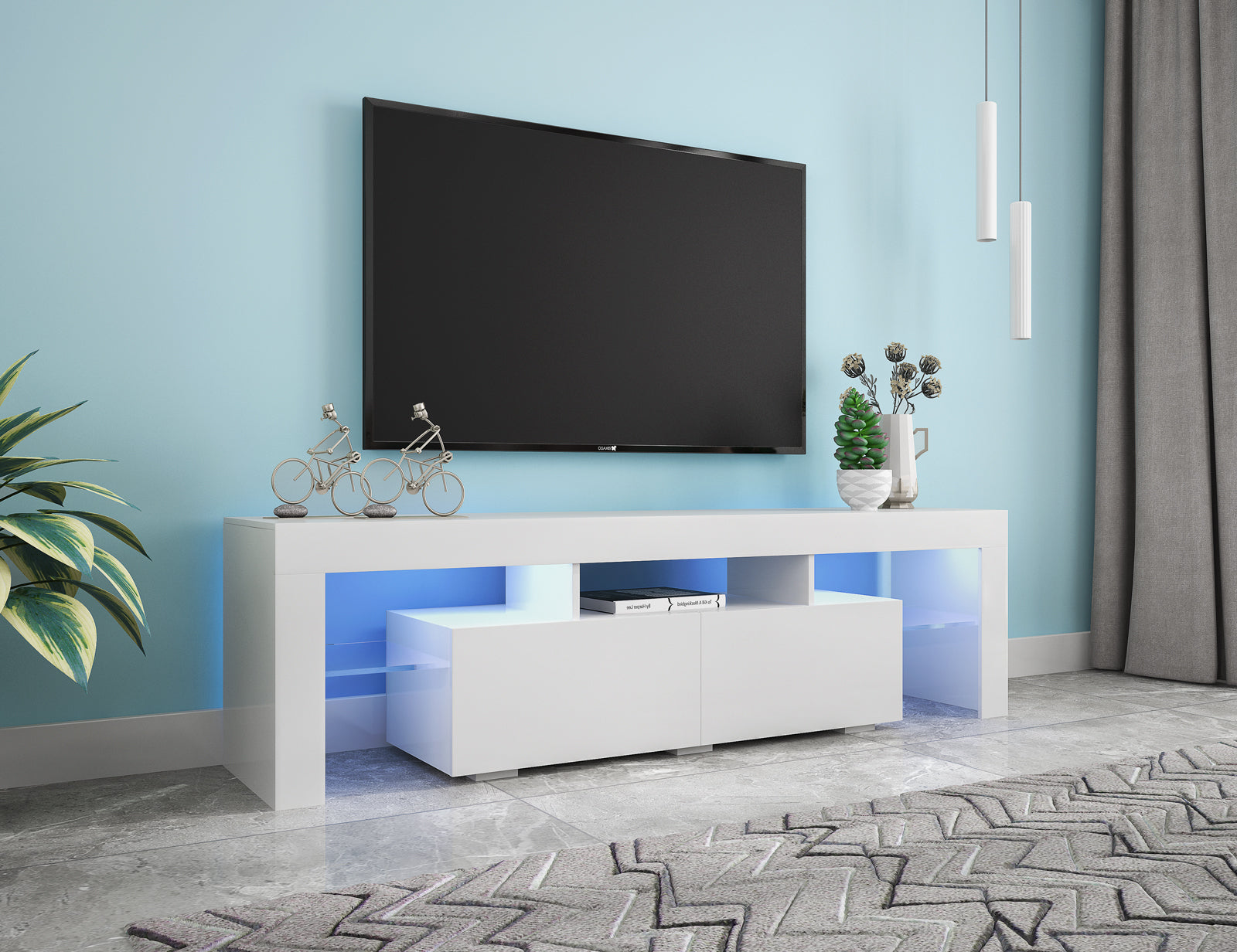 Modern White Tv Stand, 20 Colors Led Tv Stand W Remote Control Lights White 60 69 Inches Mdf