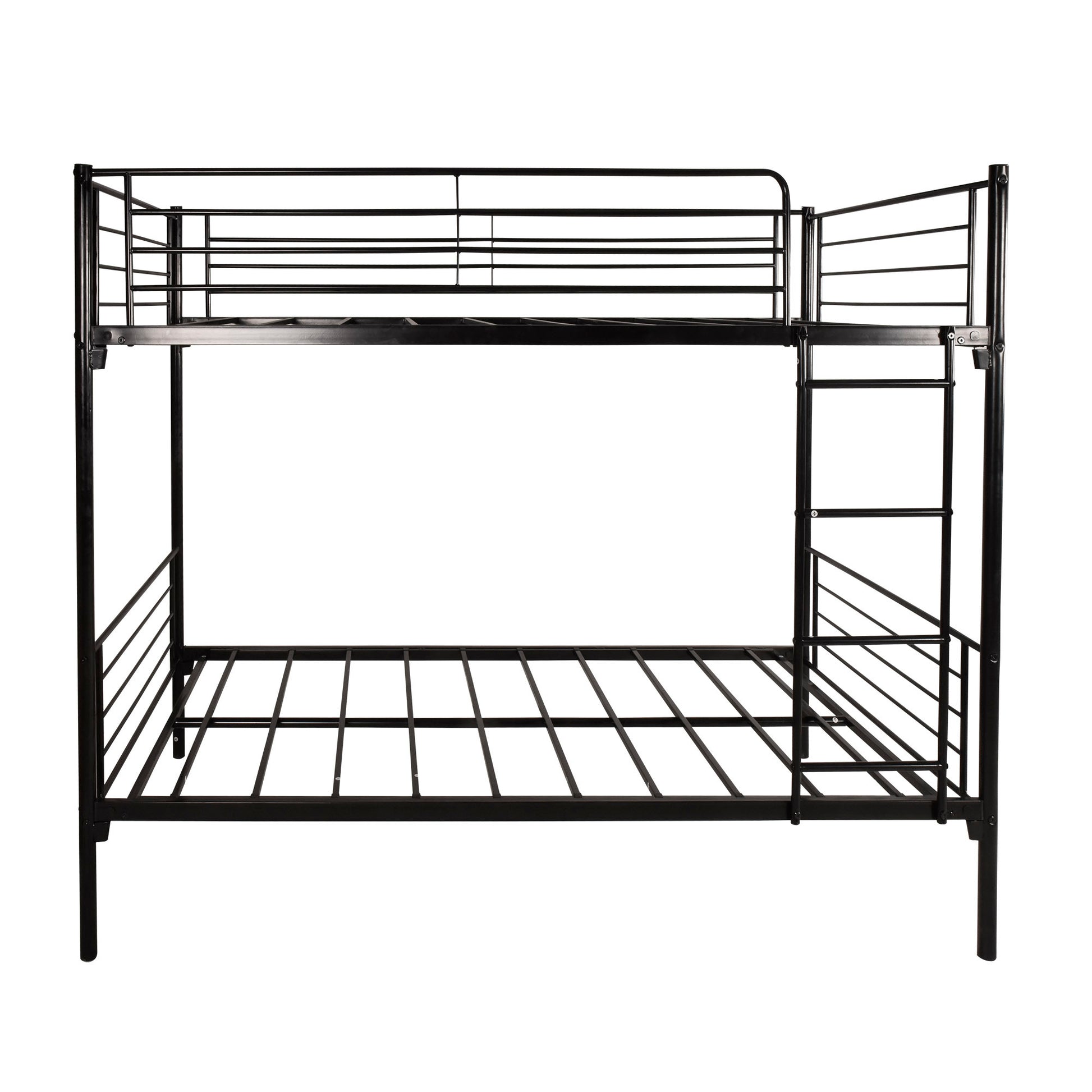 Twin Over Twin Bunk Bed, Metal Frame With Ladder Box Spring Not Required Twin Black Metal Bedroom Modern Bed Frame Metal Metal