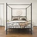 Queen Size Metal Canopy Bed Frame With Headboard And Footboard Black Box Spring Not Required Queen Black Metal Bedroom Bed Frame Metal
