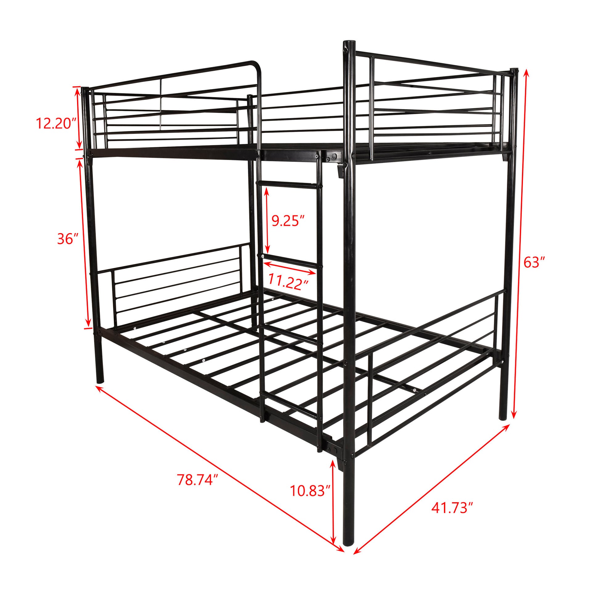 Twin Over Twin Bunk Bed, Metal Frame With Ladder Box Spring Not Required Twin Black Metal Bedroom Modern Bed Frame Metal Metal