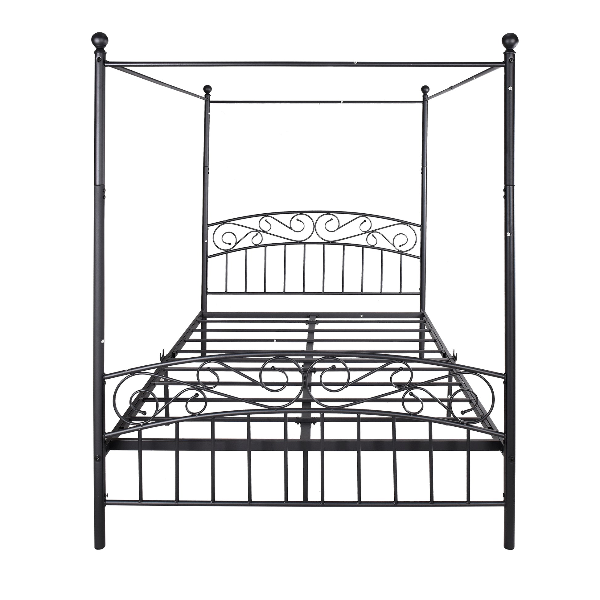 Queen Size Metal Canopy Bed Frame With Headboard And Footboard Black Box Spring Not Required Queen Black Metal Bedroom Bed Frame Metal