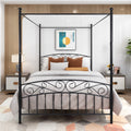 Queen Size Metal Canopy Bed Frame With Headboard And Footboard Black Box Spring Not Required Queen Black Metal Bedroom Bed Frame Metal