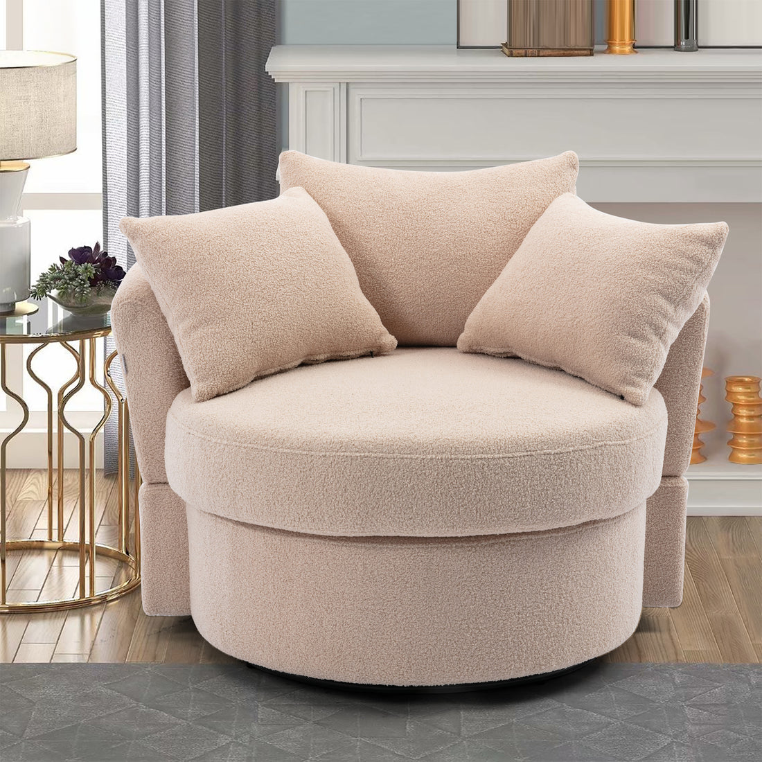 Modern Akili Swivel Accent Chair Barrel Chair For Hotel Living Room Modern Leisure Chair Camel Fabric