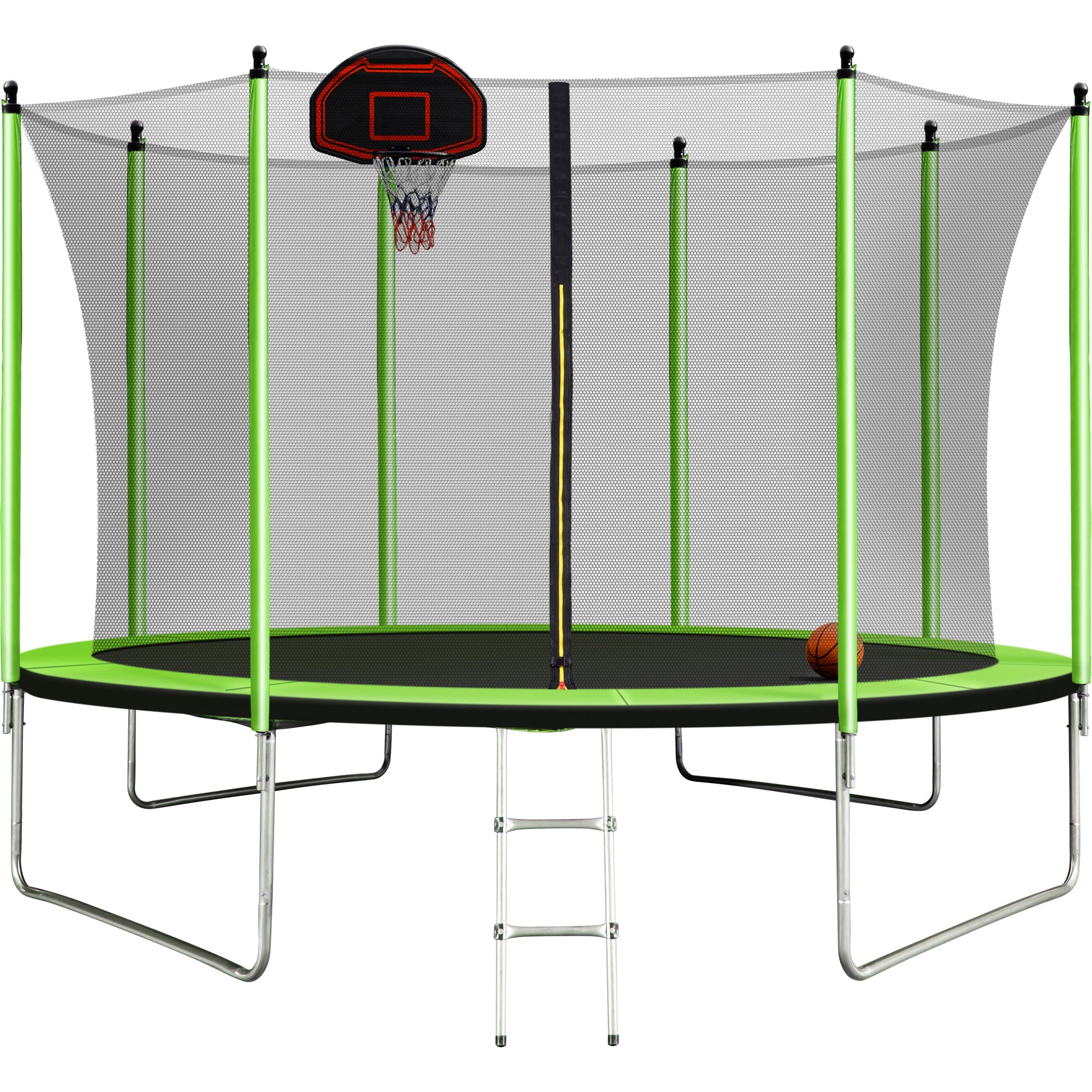 10FT Trampoline with Basketball Hoop Inflator and green-metal