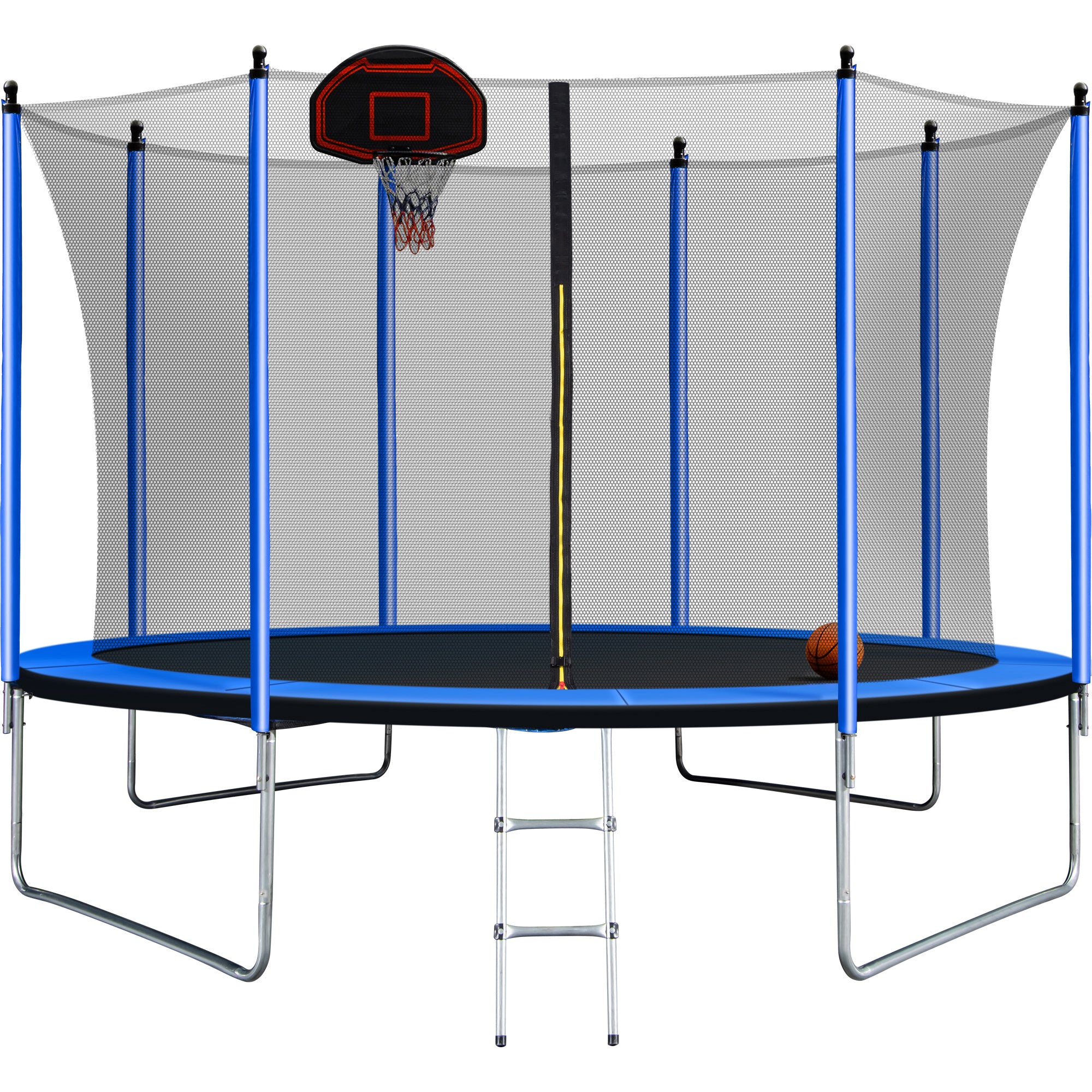 10FT Trampoline with Basketball Hoop Inflator and blue-metal