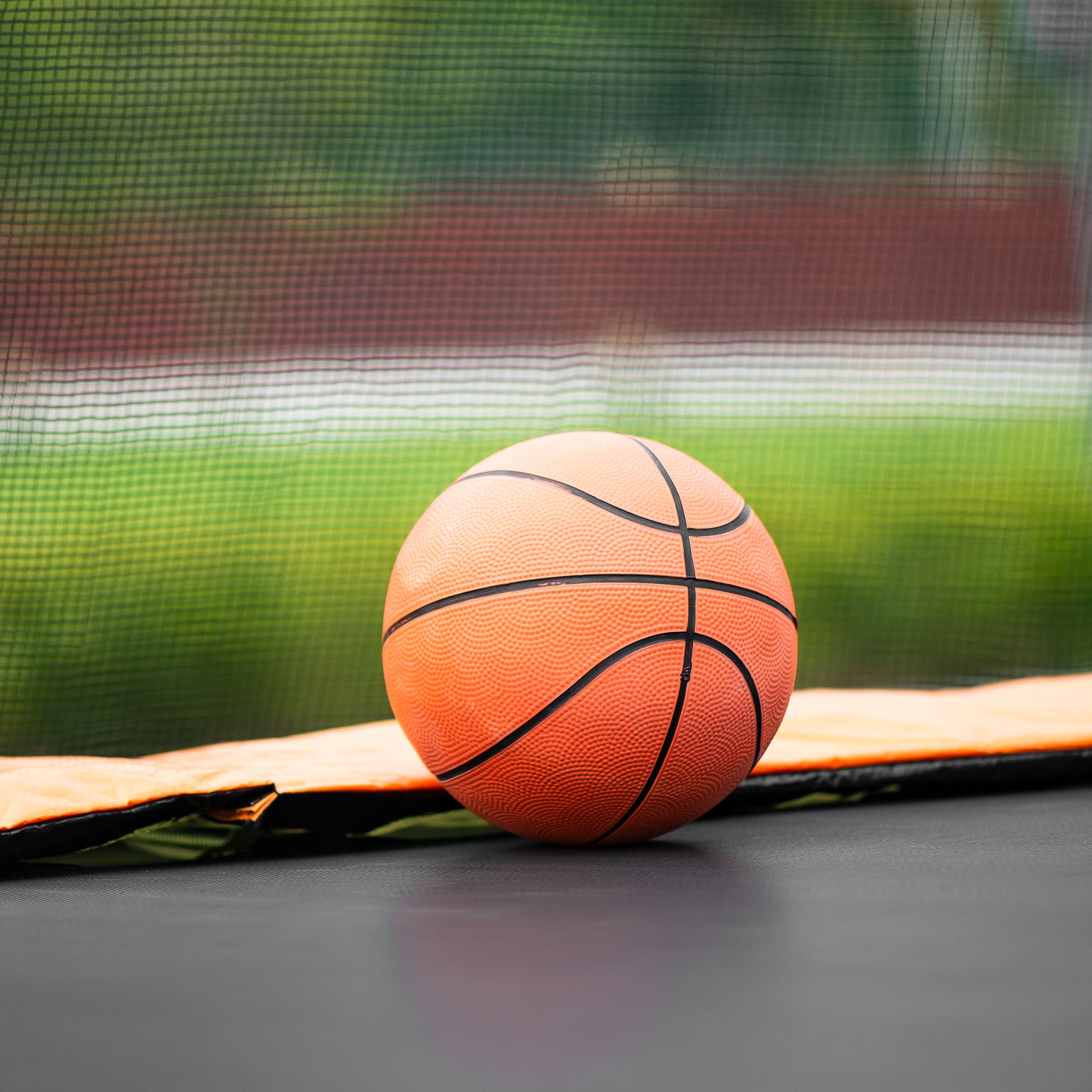 10FT Trampoline with Basketball Hoop Inflator and orange-metal