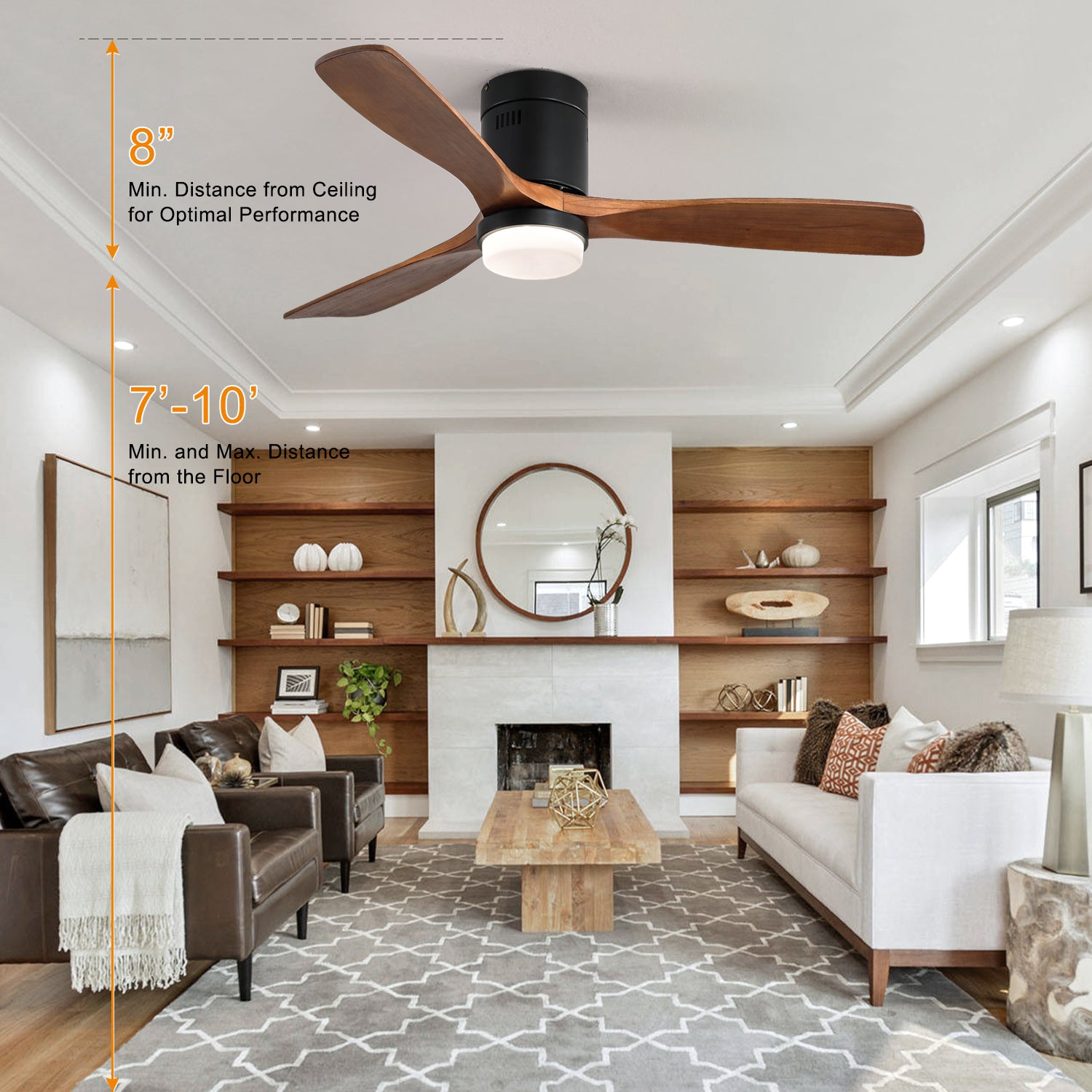 52 Inch Indoor Ceiling Fan With Lights 3 Solid Wood black-metal & wood