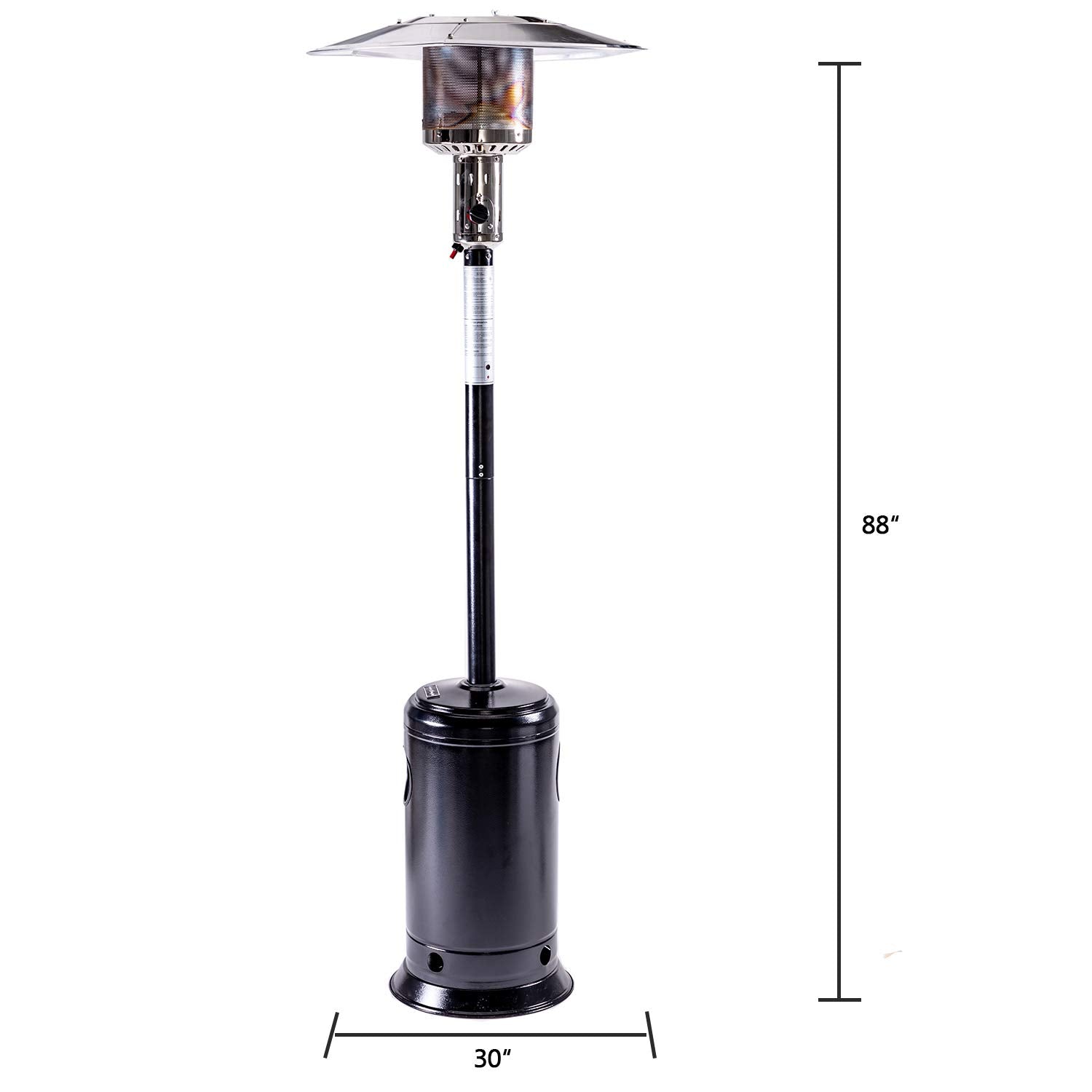 Outdoor Patio Propane Heater With Portable Wheels 47,000 Btu 88 Inch Standing Gas Outside Heater Stainless Steel Burner Commercial & Residential Hammered Black For Party Restaurant Garden Yard Black Black Steel