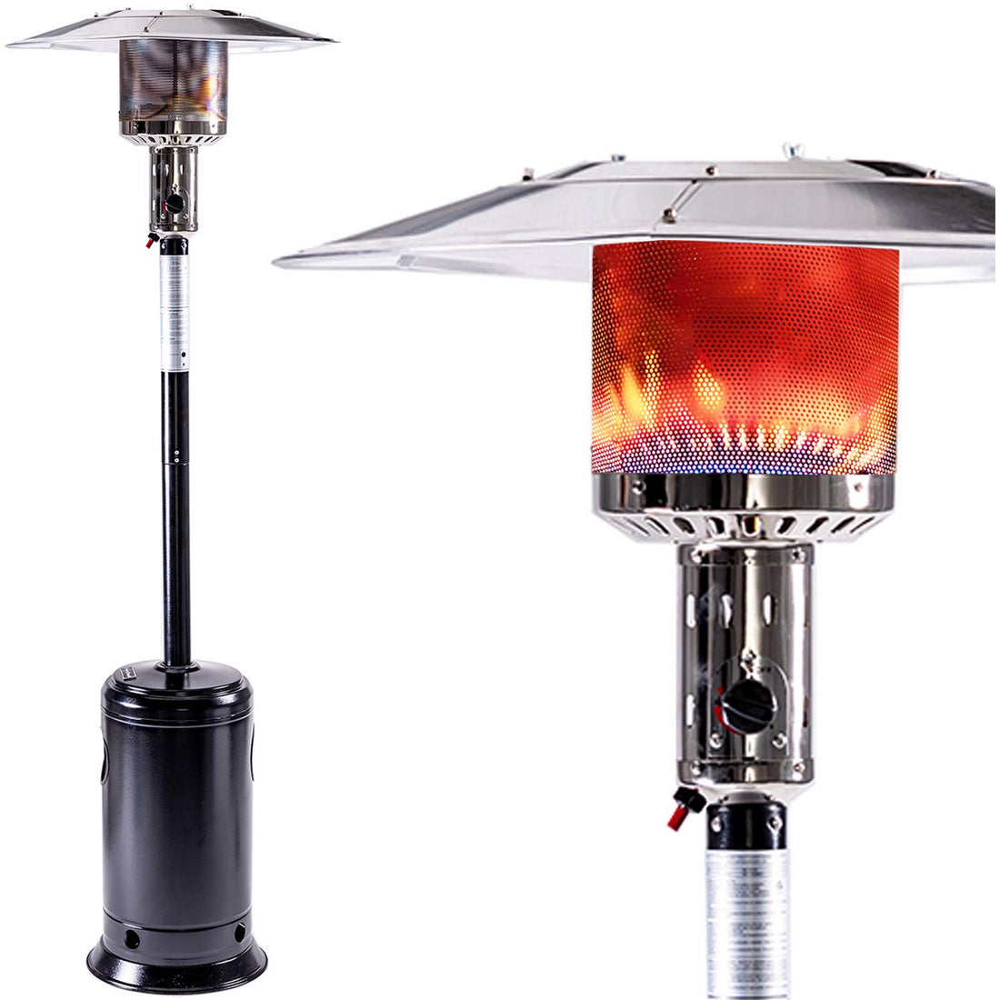 Outdoor Patio Propane Heater With Portable Wheels 47,000 Btu 88 Inch Standing Gas Outside Heater Stainless Steel Burner Commercial & Residential Hammered Black For Party Restaurant Garden Yard Black Black Steel