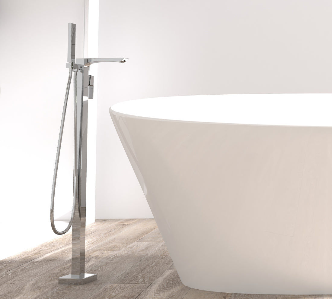 Single Handle Floor Mounted Freestanding Tub Filler Chrome Brass