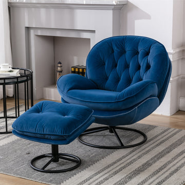 Accent Chair Tv Chair Living Room Chair With Ottoman Blue Blue Upholstered