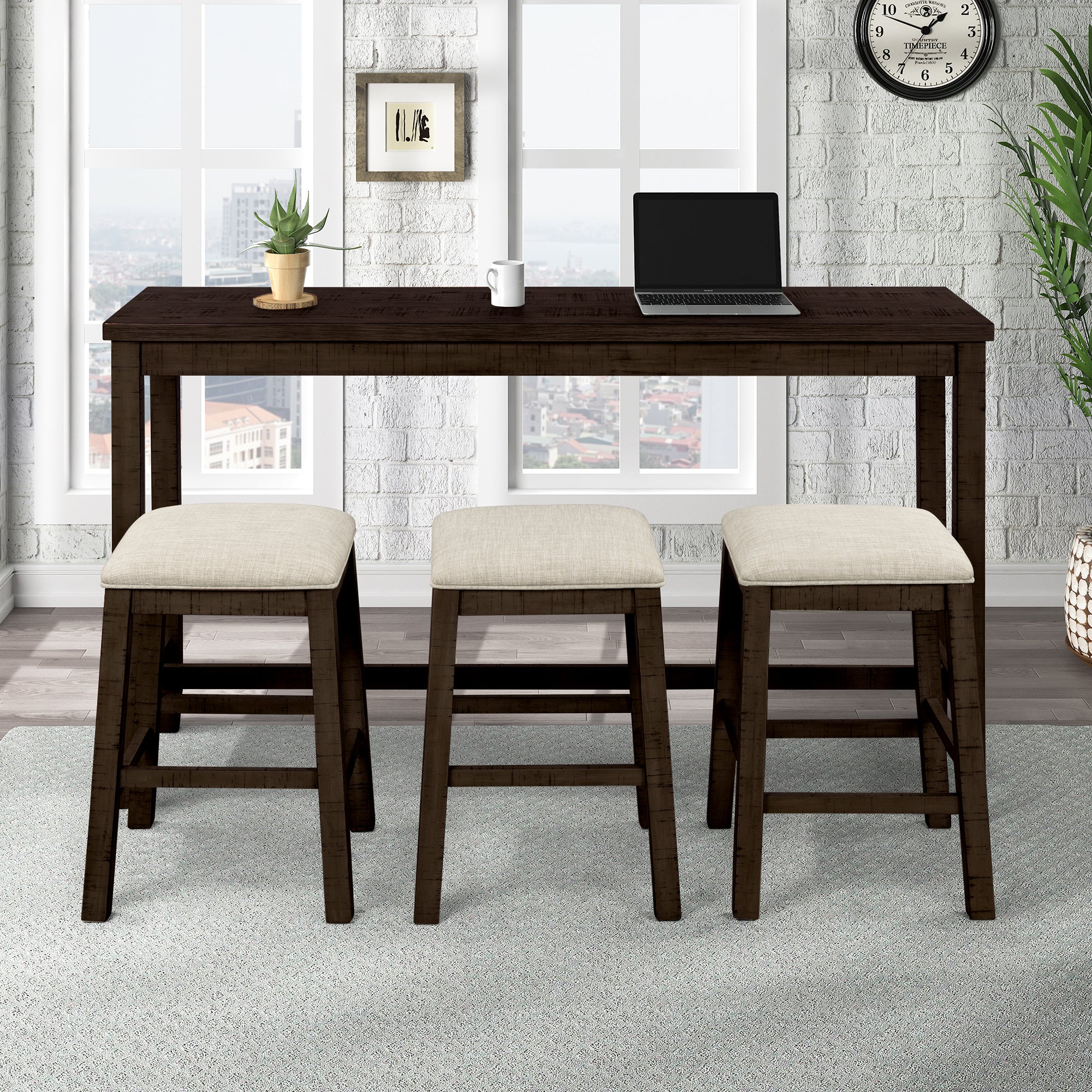 4 Pieces Counter Height Table with Fabric