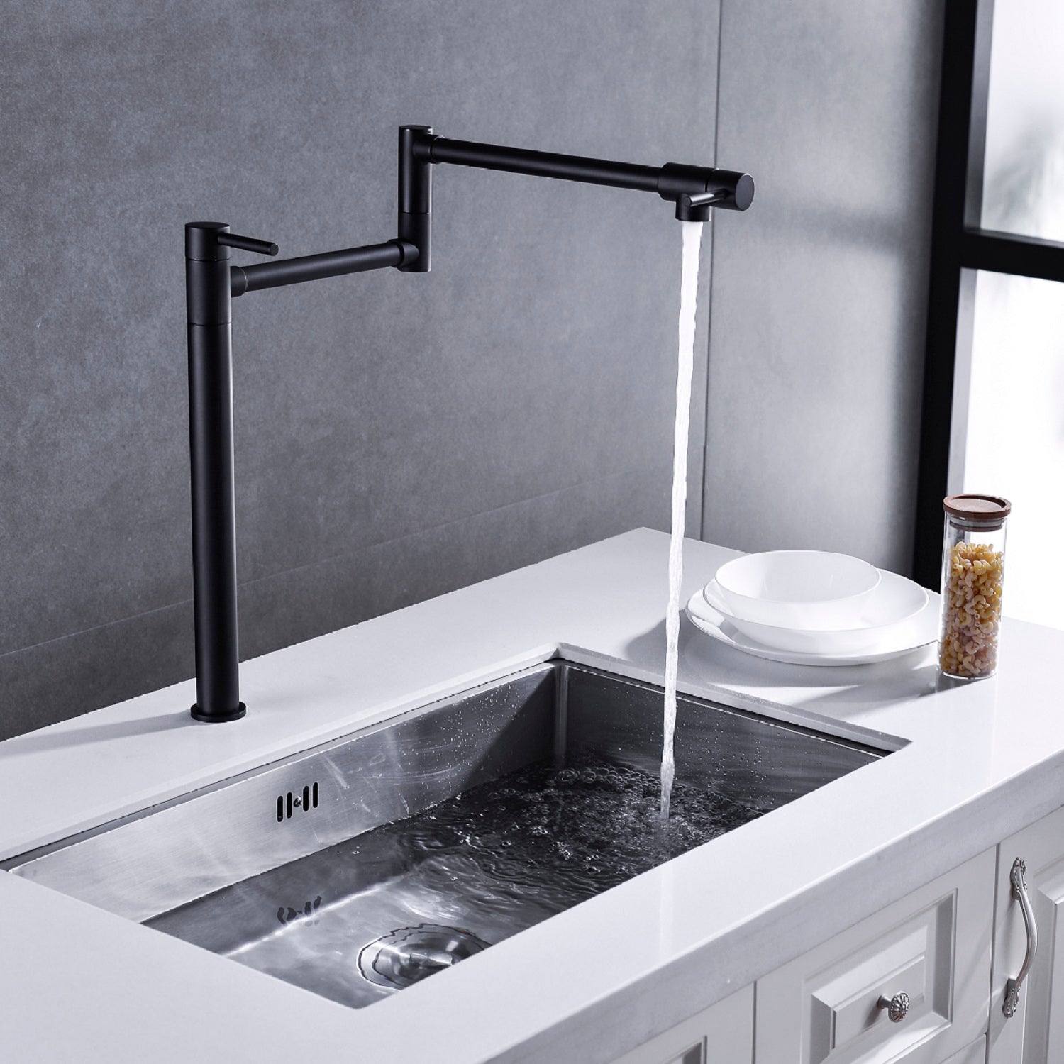 Pot Filler Faucet With Extension Shank Matte Black Brass