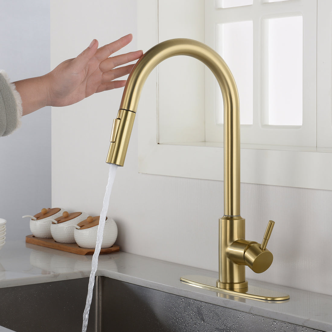 Touch Kitchen Faucet With Pull Down Sprayer Gold Stainless Steel