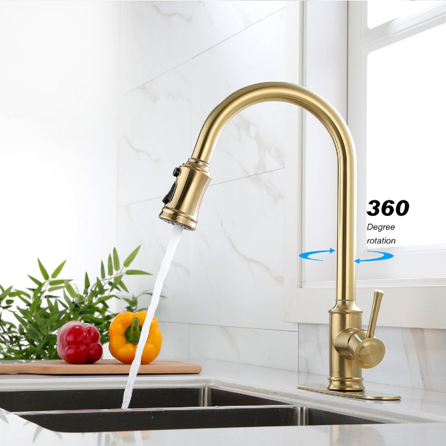 Touch Kitchen Faucet With Pull Down Sprayer Gold Stainless Steel