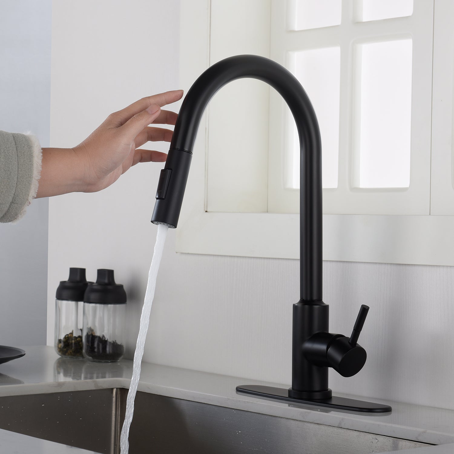 Touch Kitchen Faucet With Pull Down Sprayer Matte Black Stainless Steel