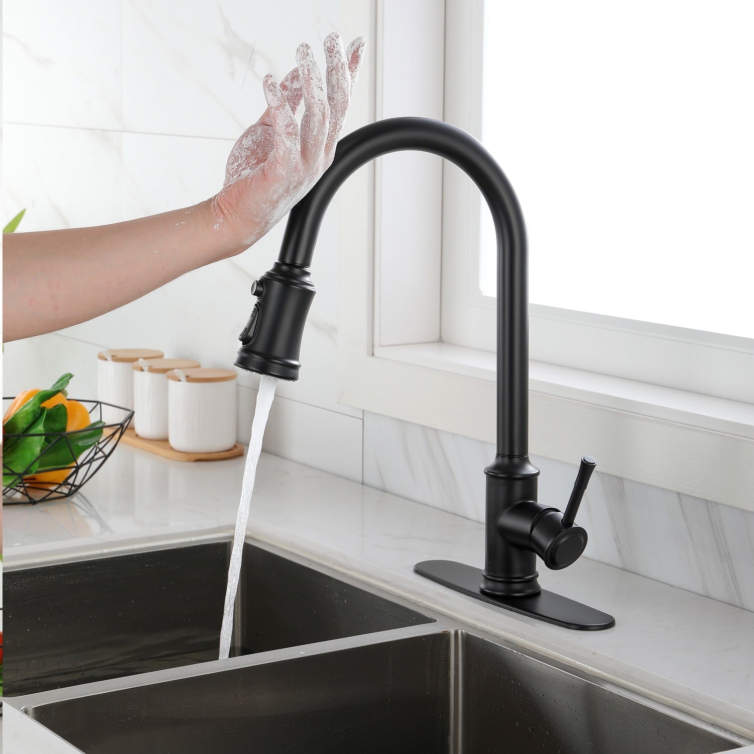 Touch Kitchen Faucet With Pull Down Sprayer Matte Black Stainless Steel