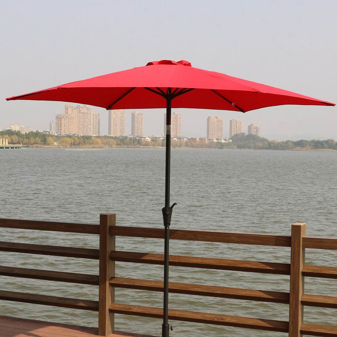 9' Pole Umbrella With Carry Bag, Red Red Polyester Aluminum