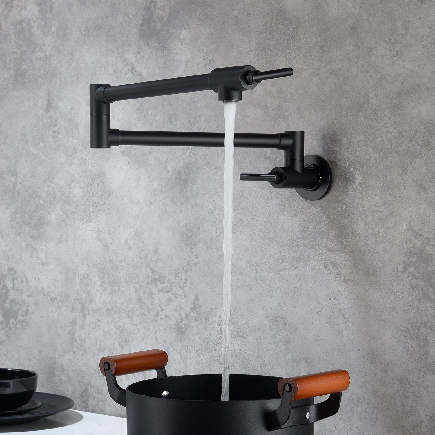 Pot Filler Faucet Wall Mount Matte Black Brass