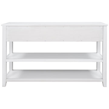 Retro Design Console Table With Two Open Shelves, Pine Solid Wood Frame And Legs For Living Room Antique White Antique White Solid Wood