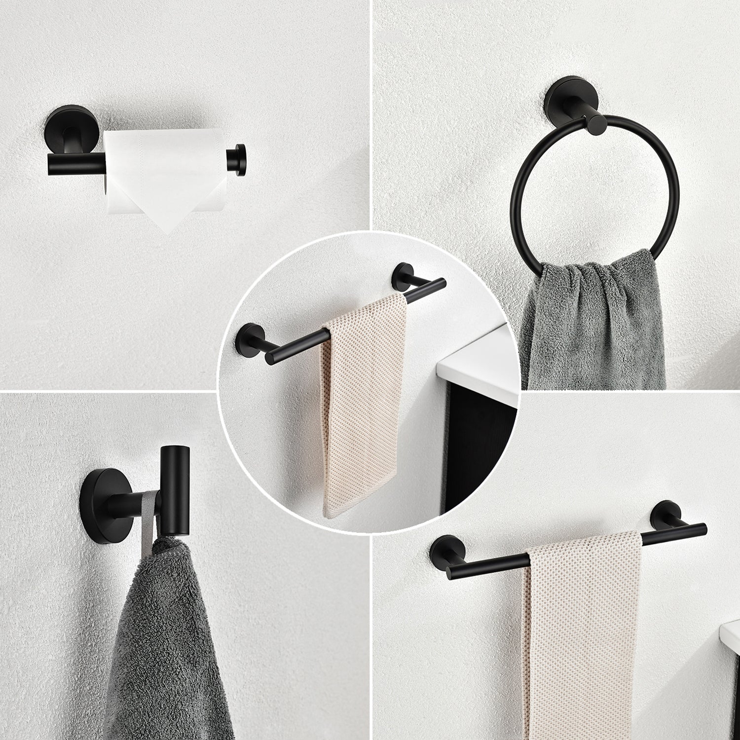 6 Piece Stainless Steel Bathroom Towel Rack Set Wall matte black-stainless steel