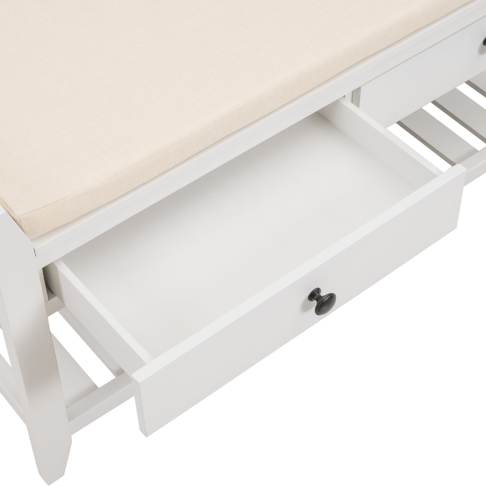 Shoe Rack With Cushioned Seat And Drawers, Multipurpose Entryway Storage Bench White White Solid Wood