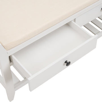 Shoe Rack With Cushioned Seat And Drawers, Multipurpose Entryway Storage Bench White White Solid Wood