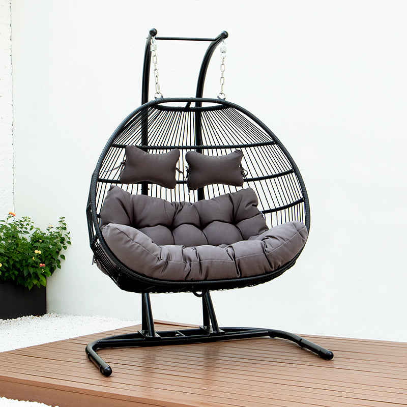 Folding Double Swing Chair W Cushion Black Iron