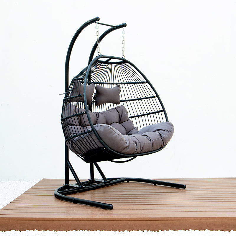 Folding Double Swing Chair W Cushion Black Iron